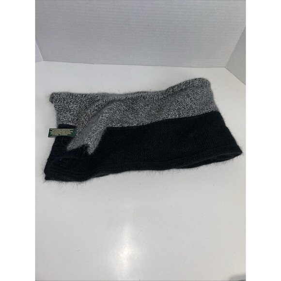 Lauren-Ralph Lauren Black Grey Cable Knit Lambswool Angora Scarf Unisex 65”x9” - Picture 5 of 6